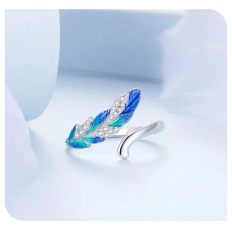 WOSTU Blue Feather Sterling Silver Drop Earrings