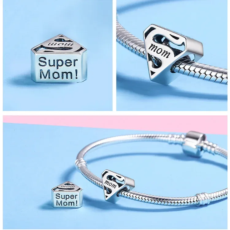 WOSTU 925 Silver Pink Flower Charm Bead