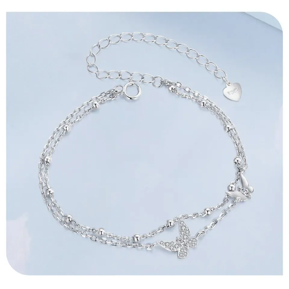 WOSTU 925 Sterling Silver Butterfly Bracelet with Zircon Accent