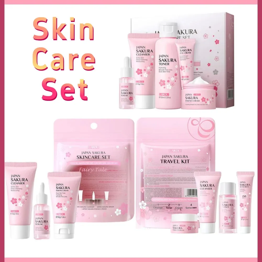 Sakura Travel Skincare Set with Cleanser, Serum, Eye Cream and Face Cream