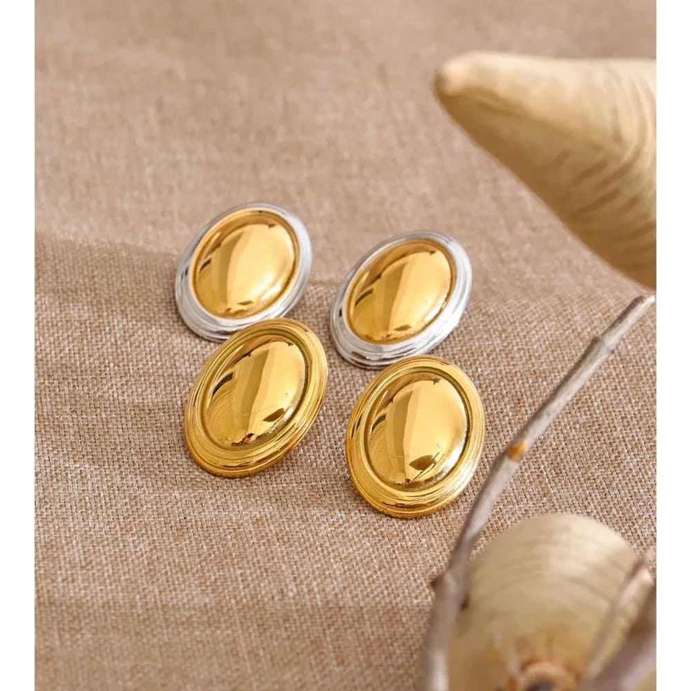 Yhpup Oval Geometric Gold Stud Earrings