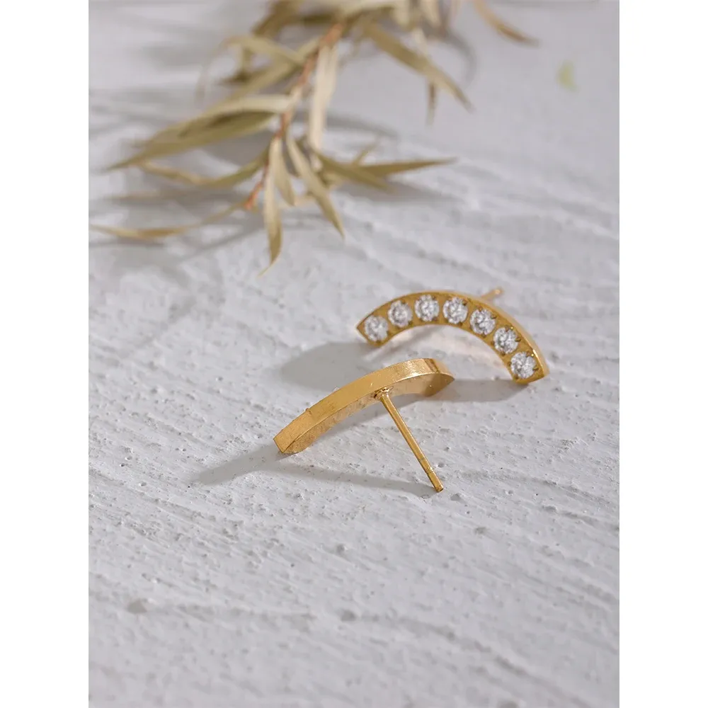 Yhpup Minimal Gold-Tone CZ Stud Earrings