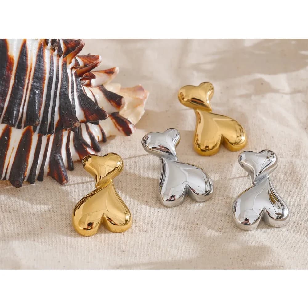 Yhpup Double Heart Stainless Steel Stud Earrings