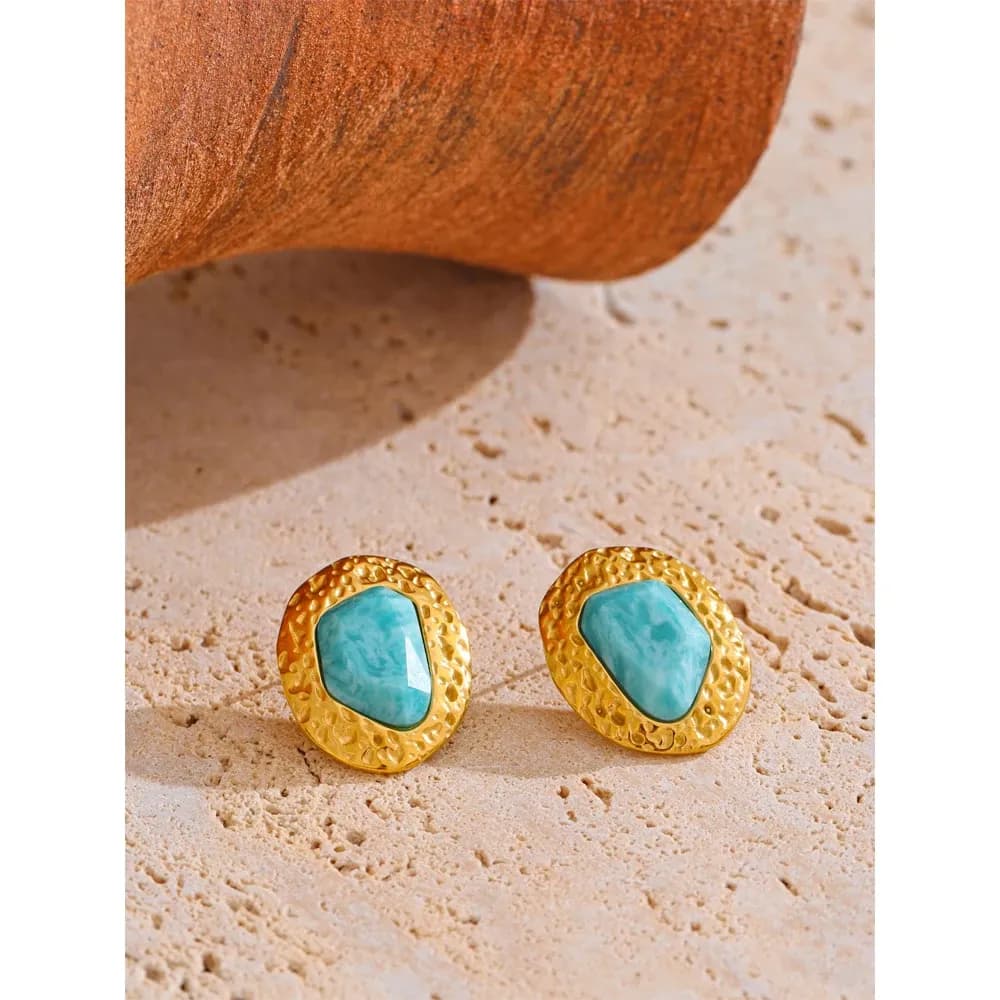 Yhpup Amazonite Gold Stud Earrings in Stainless Steel