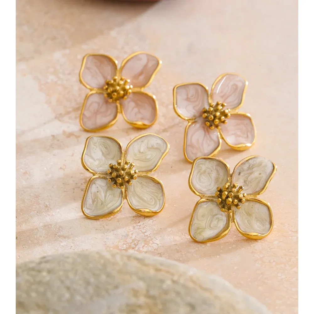 Yhpup Waterproof Gold-Tone Flower Stud Earrings