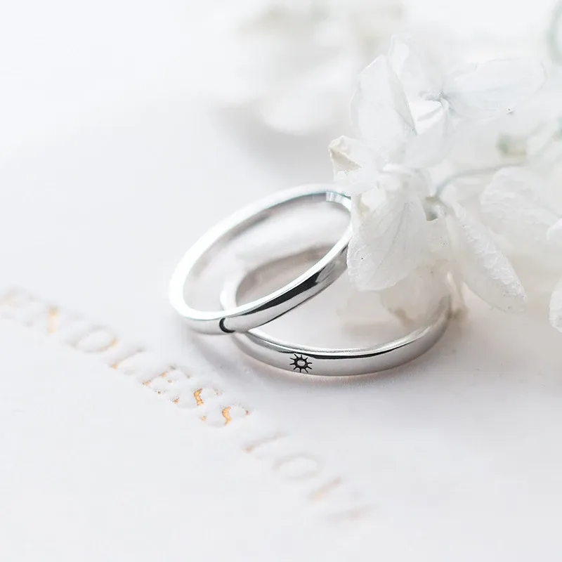 MODIAN 925 Sterling Silver Sun & Moon Adjustable Couple Ring