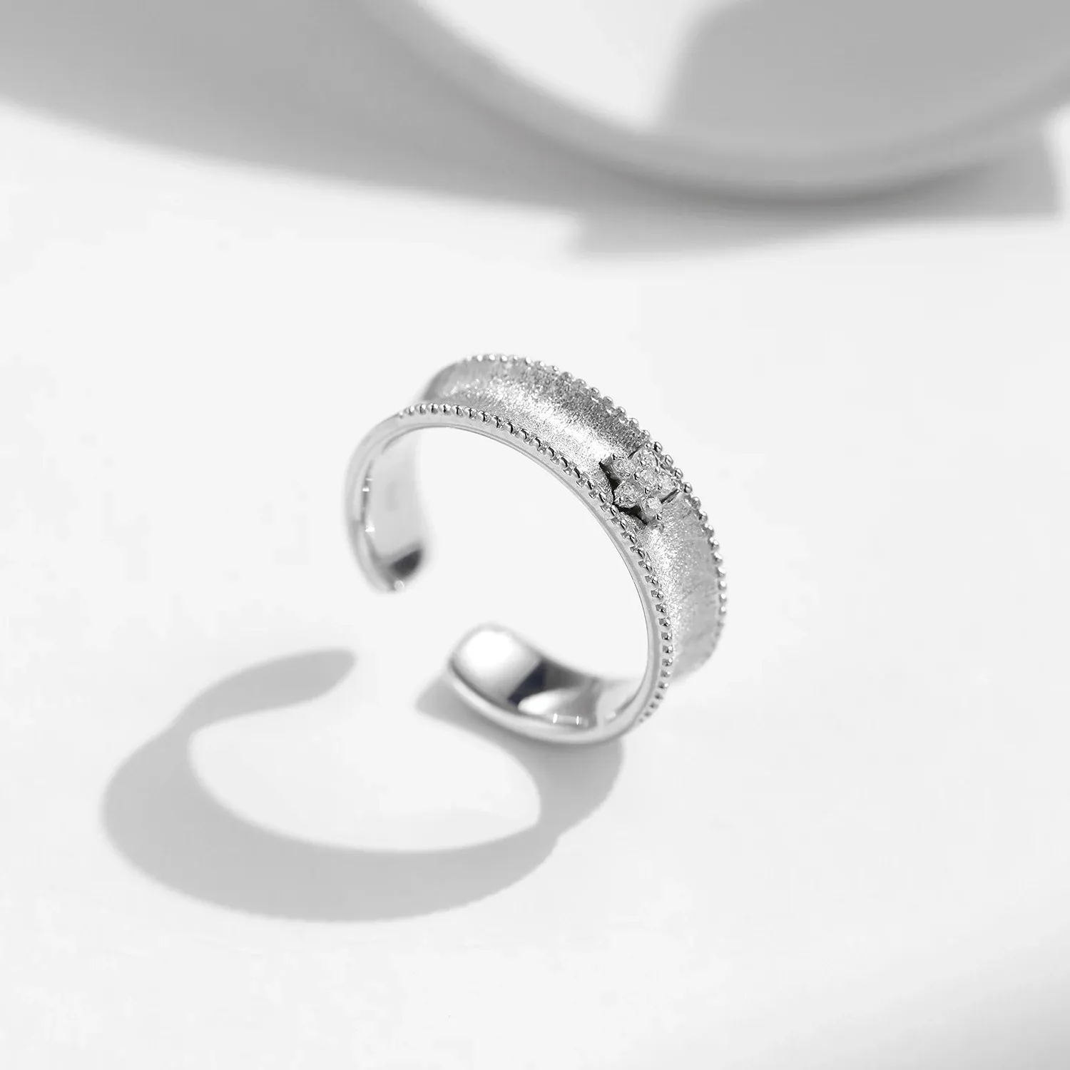MODIAN Sterling Silver Floral Zircon Adjustable Cocktail Ring