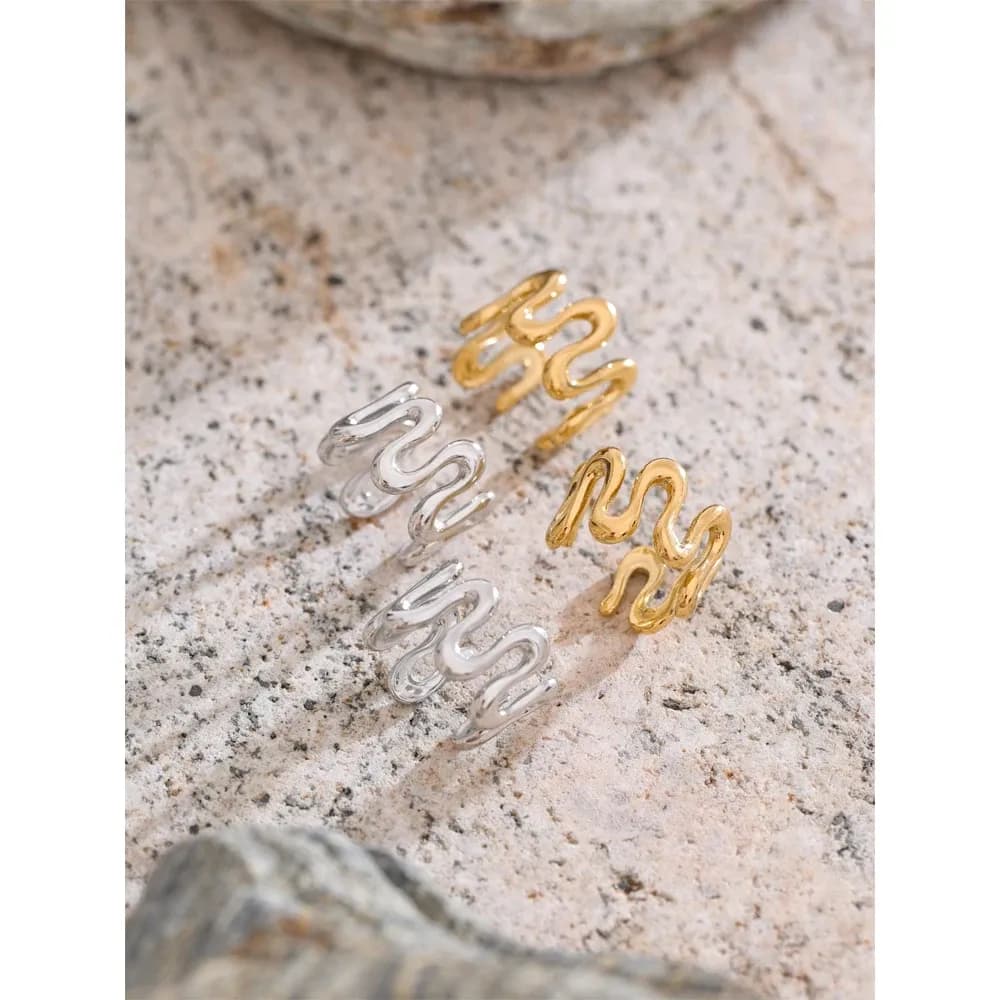 Yhpup Irregular Stainless Steel Clip Earrings