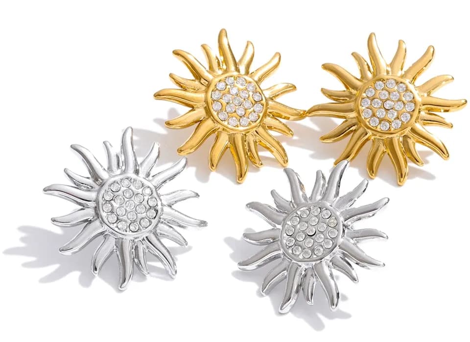 Yhpup Sunburst Cubic Zirconia Stainless Steel Stud Earrings