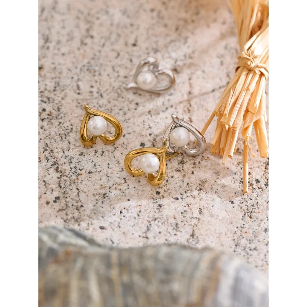 Yhpup Heart Pearl Stud Earrings for Everyday Wear