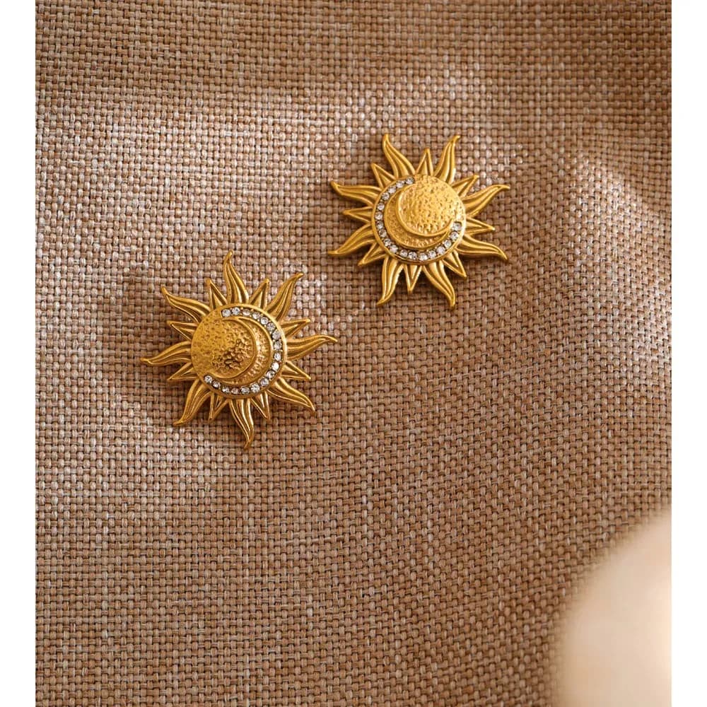 Yhpup Moon and Sun Zircon Stud Earrings