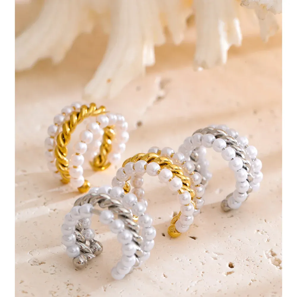 Yhpup Gold-Tone Pearl Layered Clip Earrings