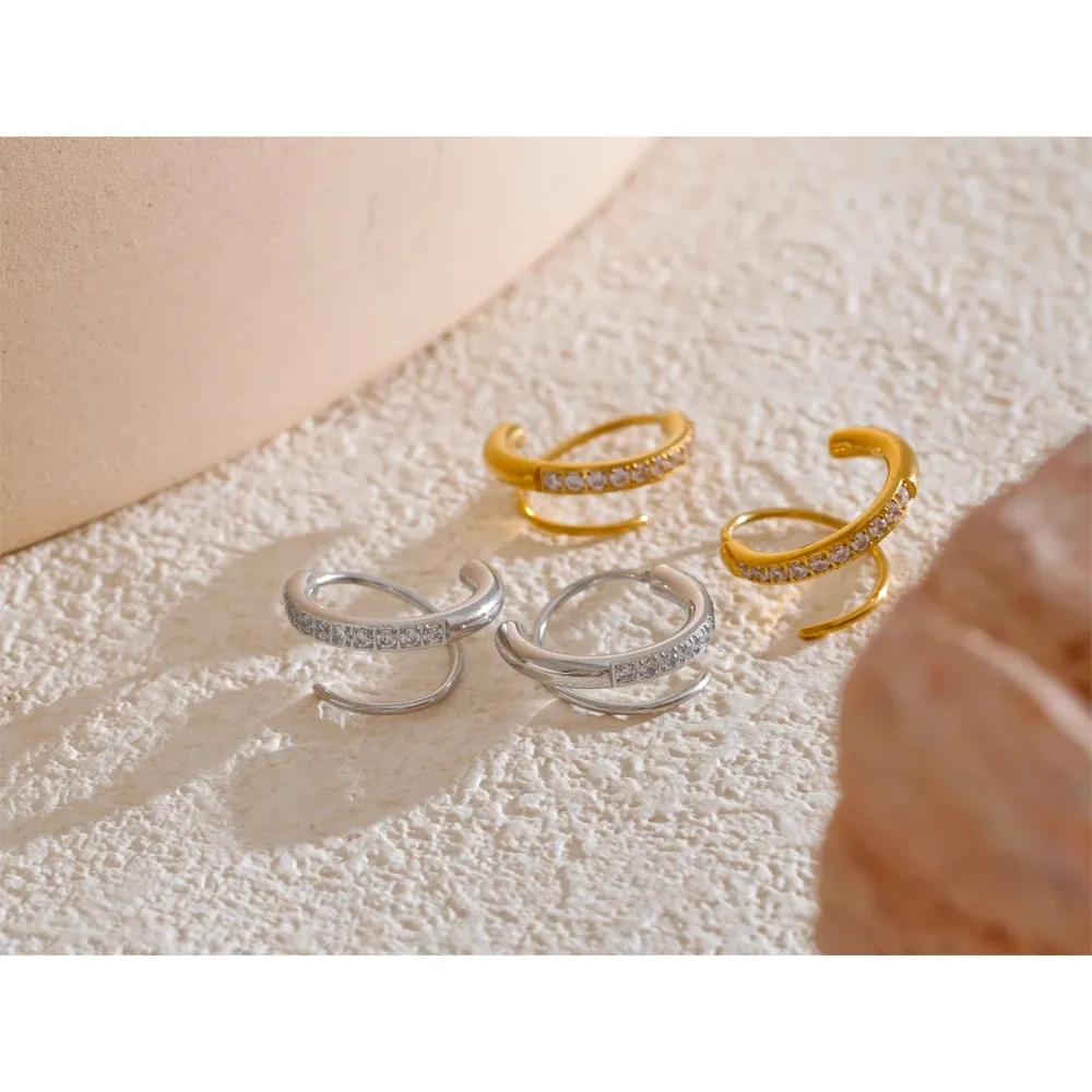 Yhpup Twisted CZ Clip Hoop Earrings in PVD Gold Steel