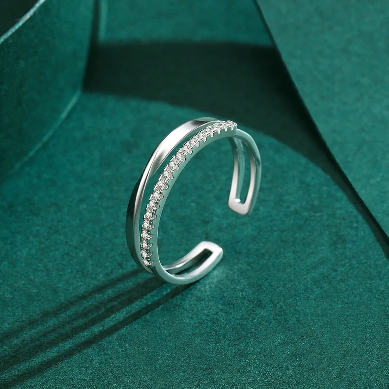 MODIAN 925 Sterling Silver Double-Layer CZ Adjustable Ring