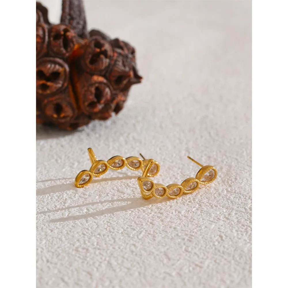 Yhpup Geometric CZ Stud Earrings in PVD Gold Steel