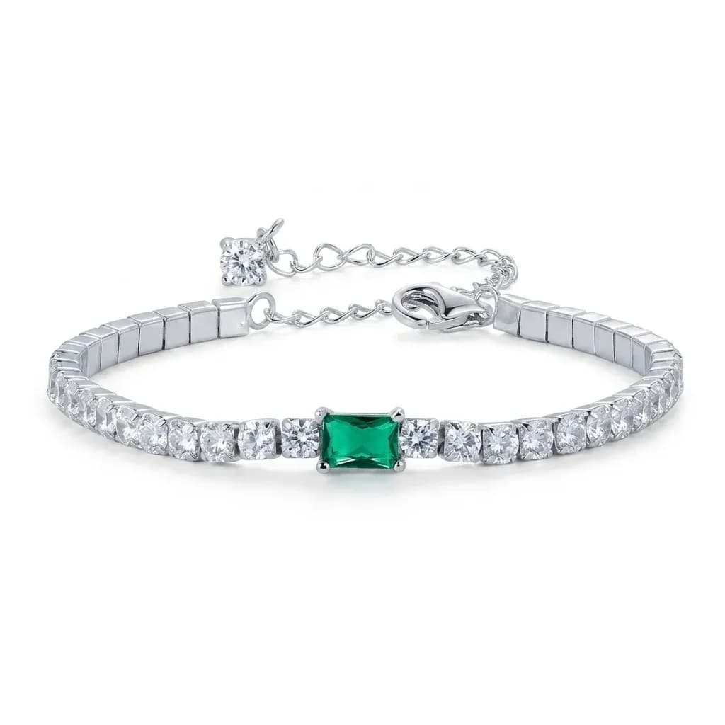Sterling silver emerald green zircon bracelet