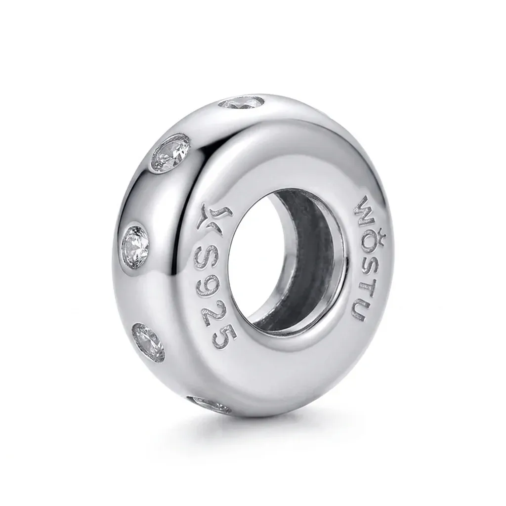 WOSTU silver zircon spacer charm bead