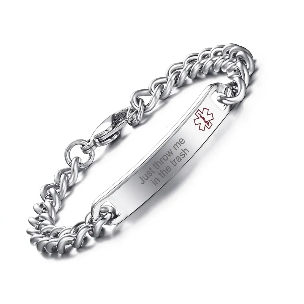 Silver medical alert ID bracelet studio shot