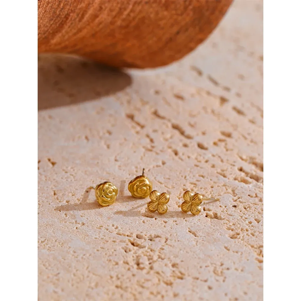 Yhpup Rose Flower Stainless Steel Stud Earrings