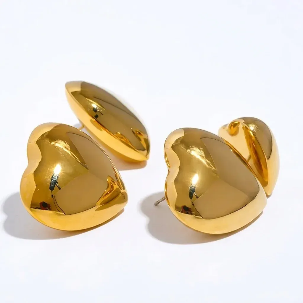 Gold chunky heart stud earrings product photo