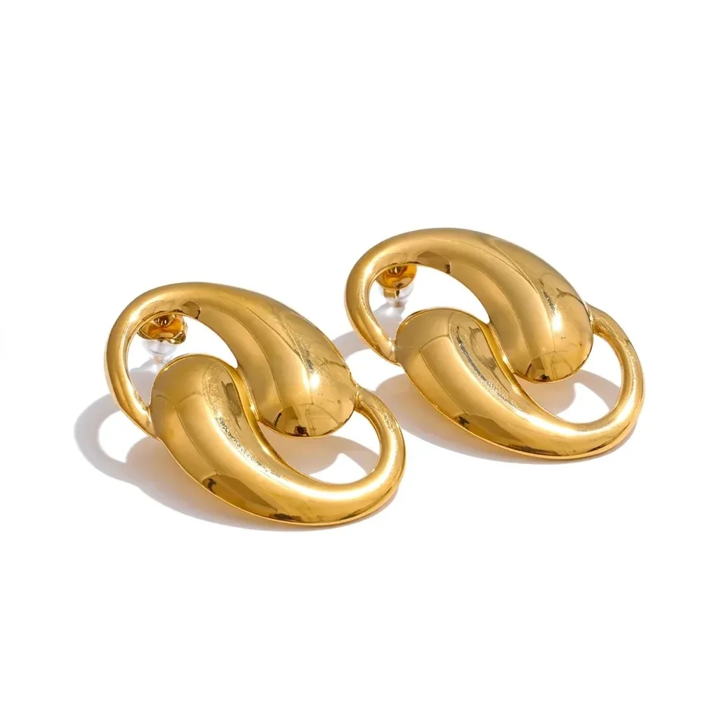 Gold geometric stainless steel stud earrings pair