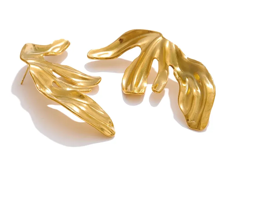 Yhpup Gold PVD Flower Statement Stud Earrings