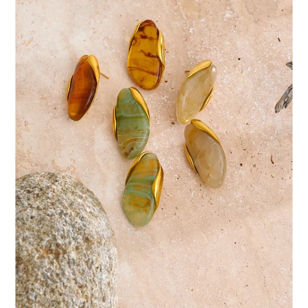 Yhpup Resin Geometric Stud Earrings in Gold-Plated Steel