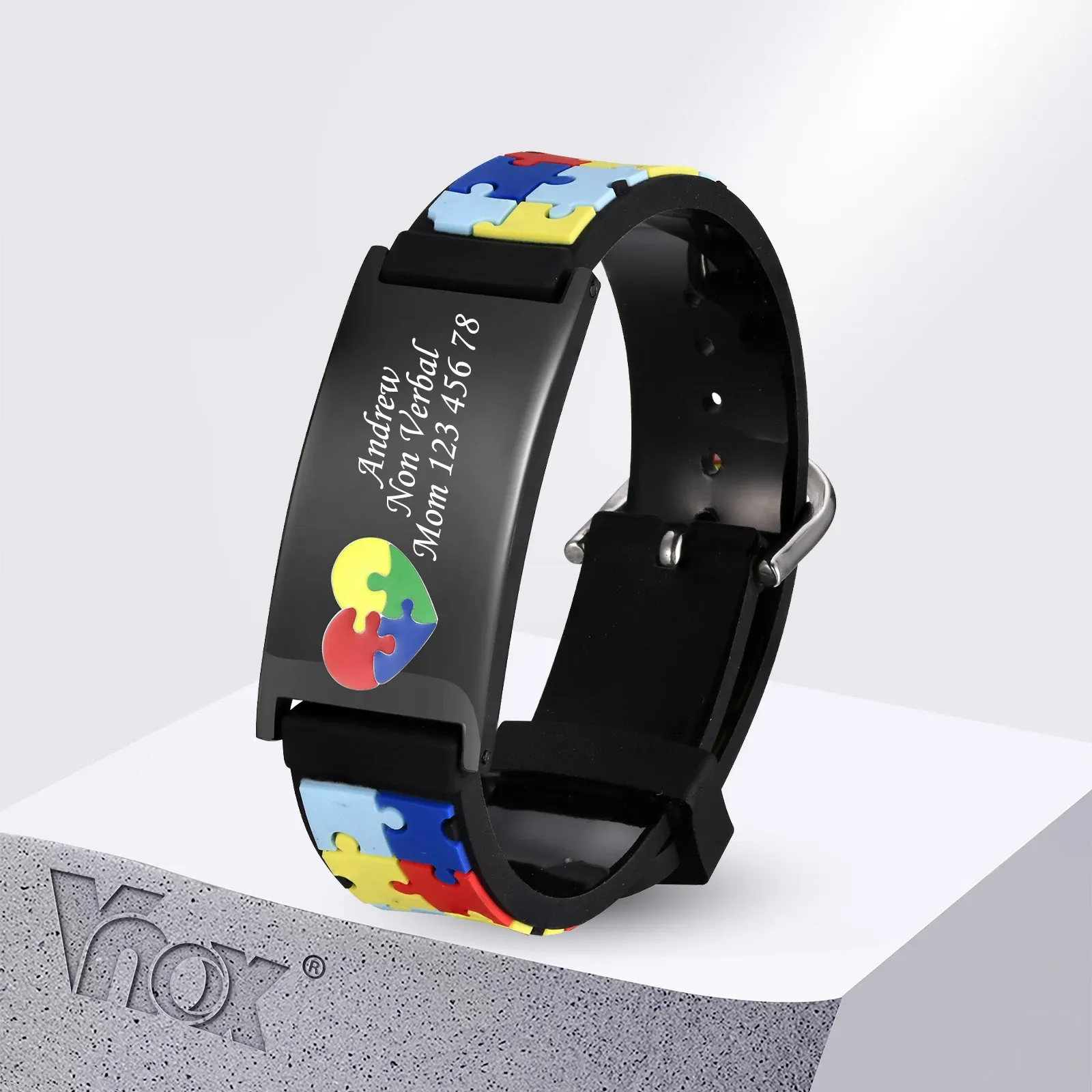 Vnox Personalized Silicone SOS Bracelet for Kids