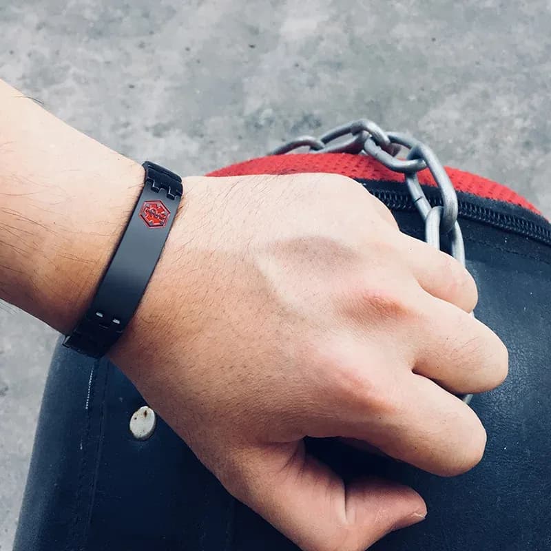 Vnox Black Stainless Steel Medical Alert ID Bracelet