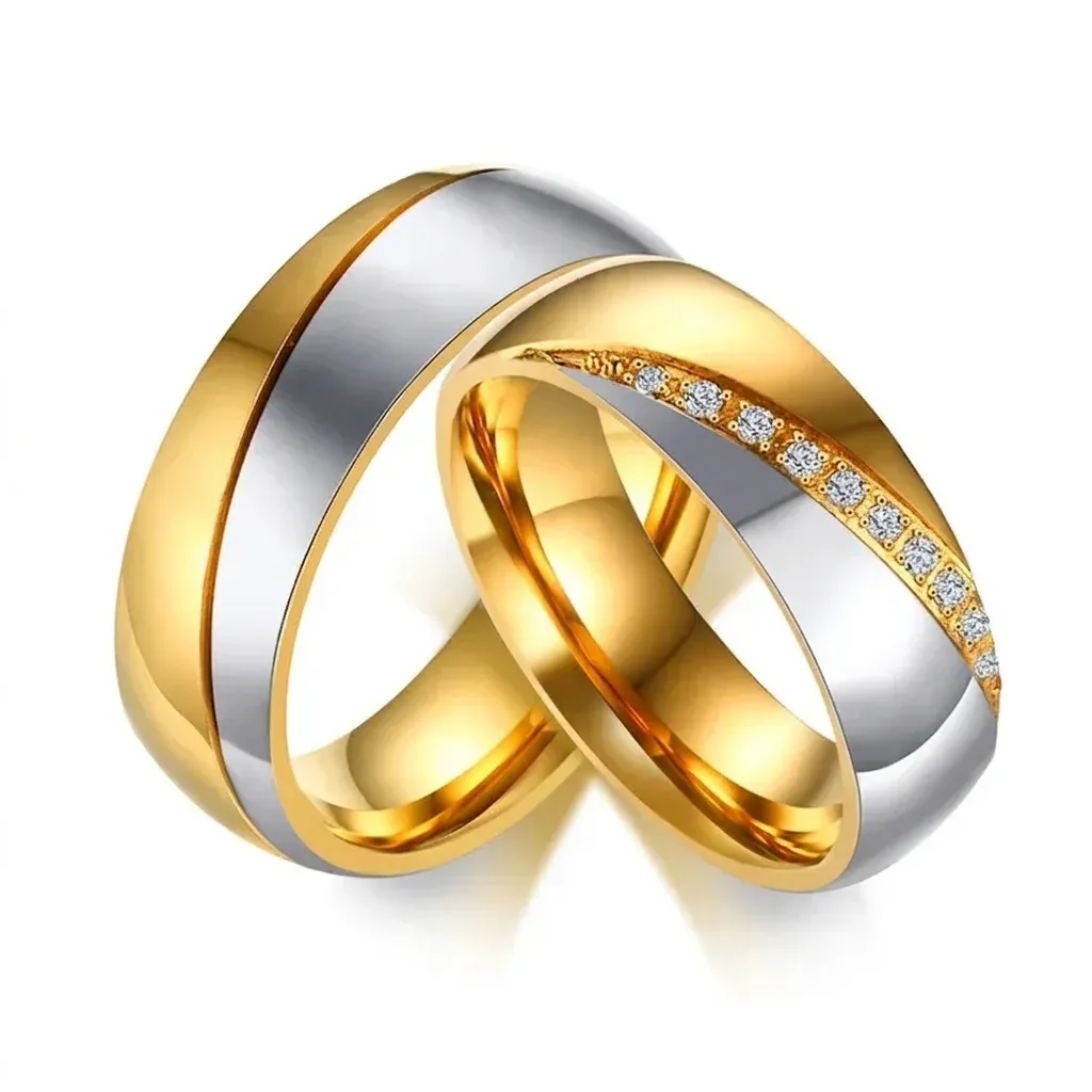 Vnox dual-tone couple wedding rings