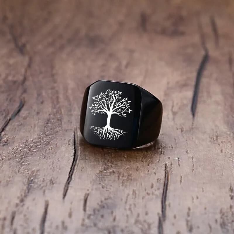 Vnox Tree of Life Custom Signet Ring for Men