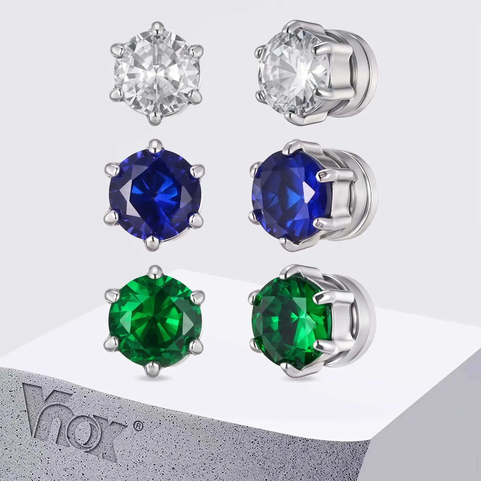 Vnox Six-Claw Zircon Magnetic Clip Earrings
