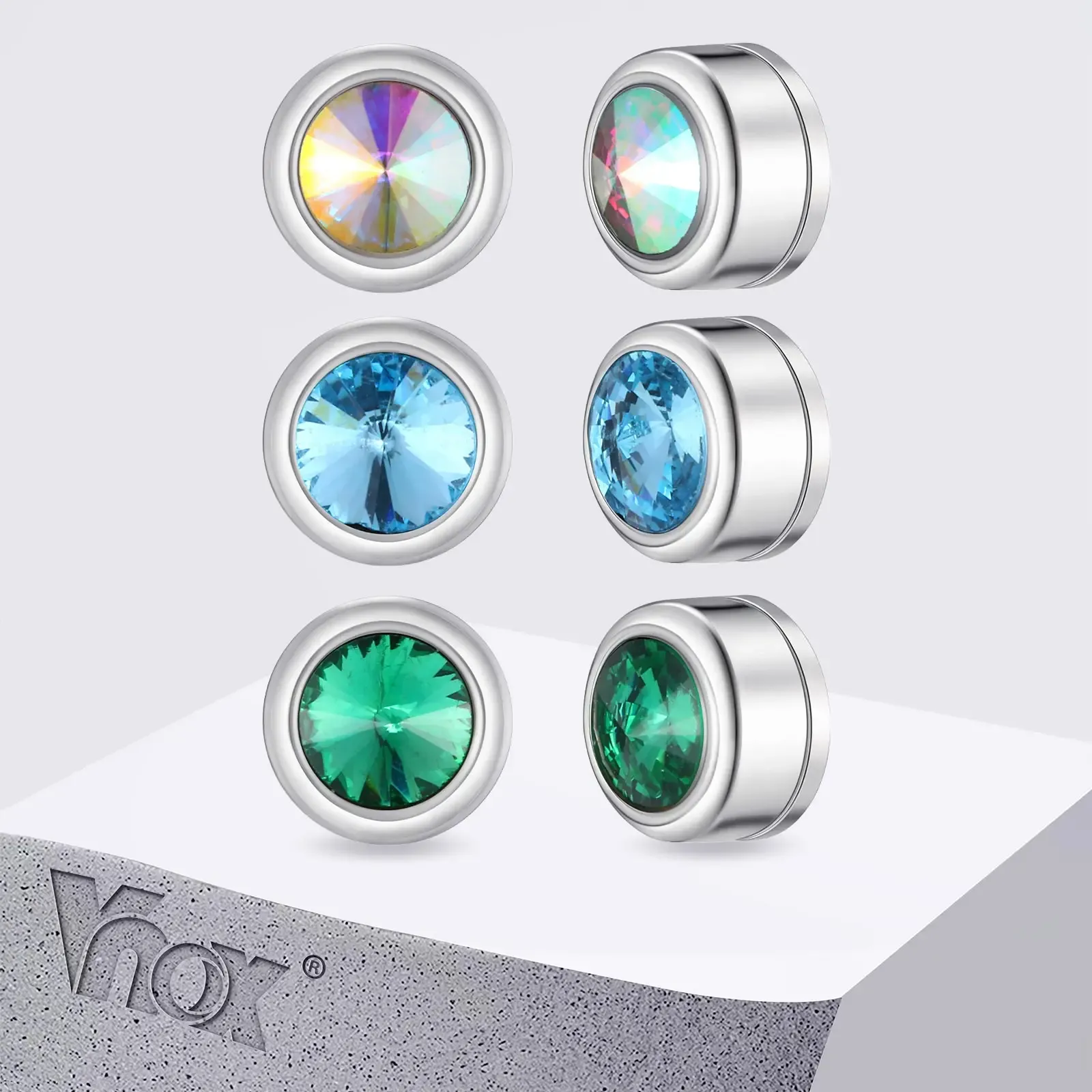 Vnox Magnetic Zircon Clip Earrings for Men