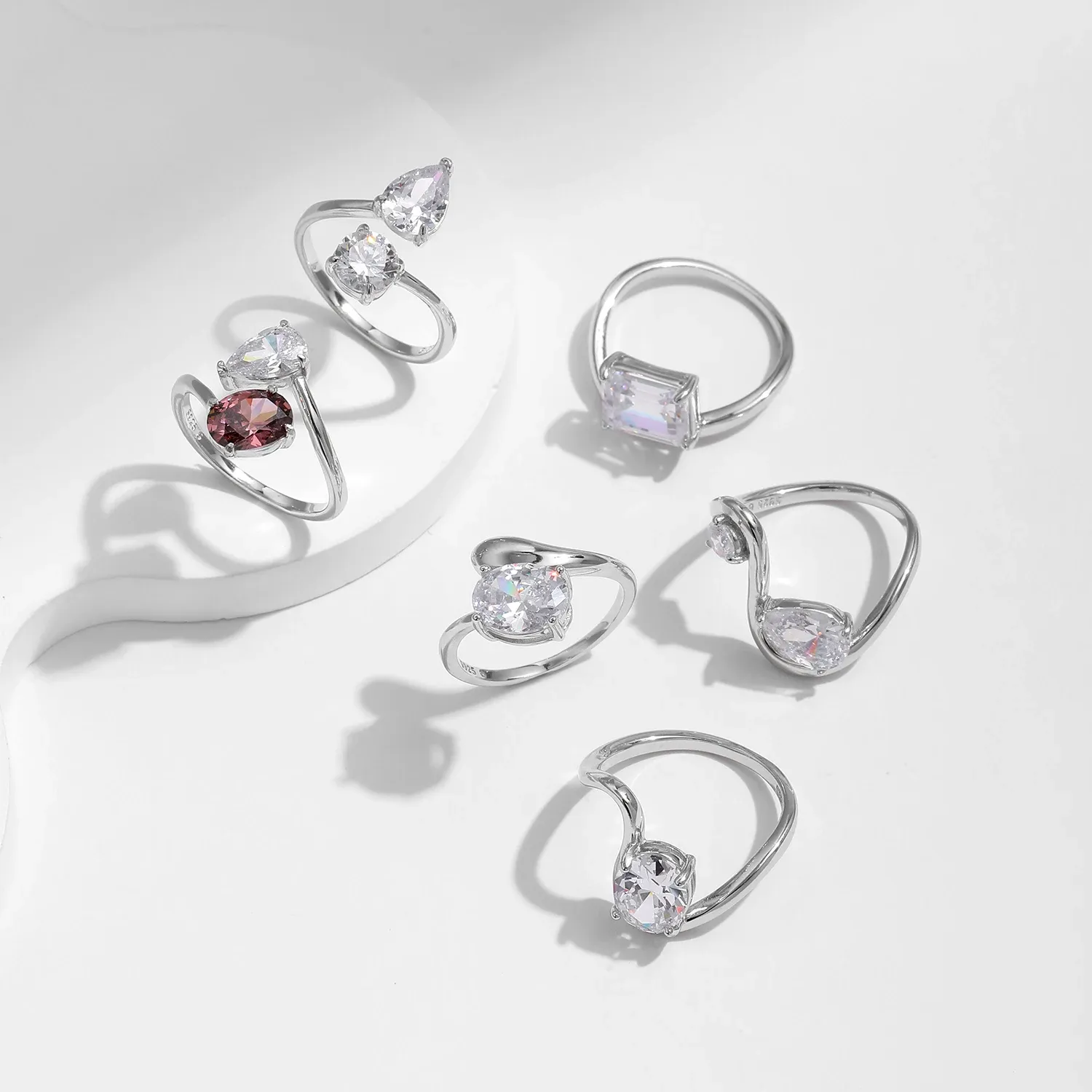 MODIAN 925 Sterling Silver Irregular Geometric CZ Cocktail Ring