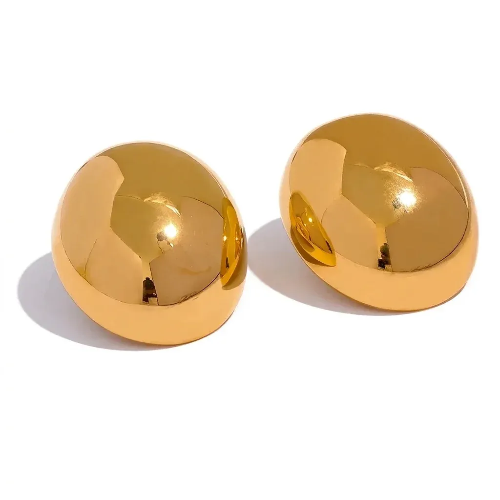 Gold oval geometric stud earrings pair