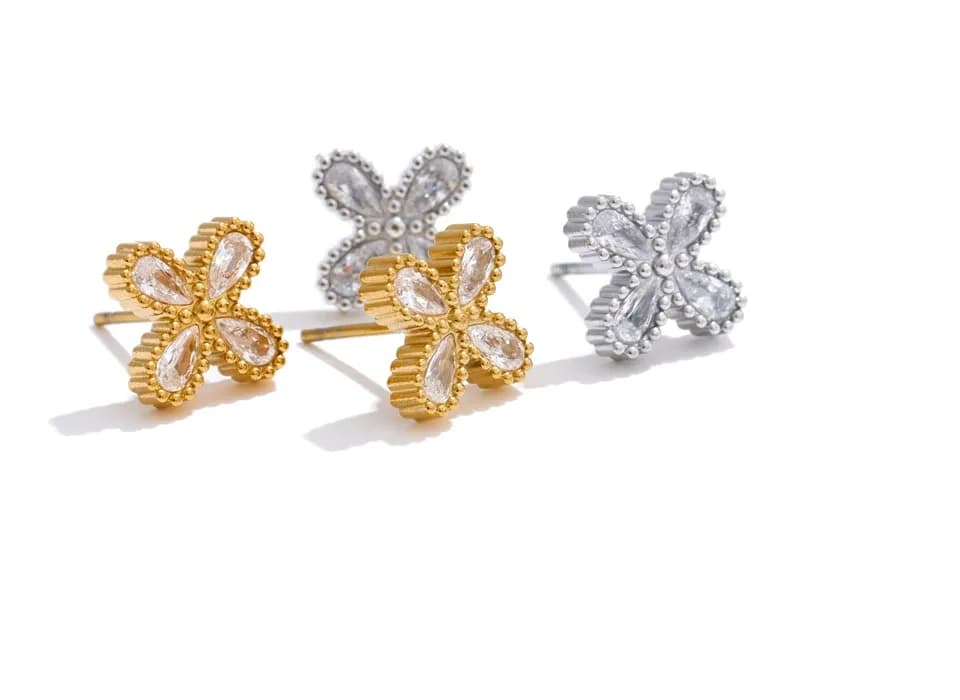 Yhpup Gold Flower CZ Stud Earrings