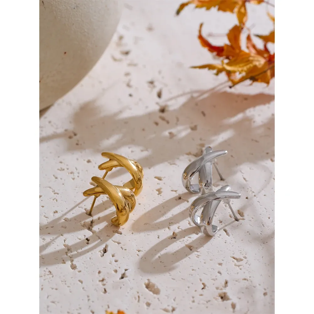 Yhpup Minimalist X-Shape Stud Earrings in PVD Gold Steel