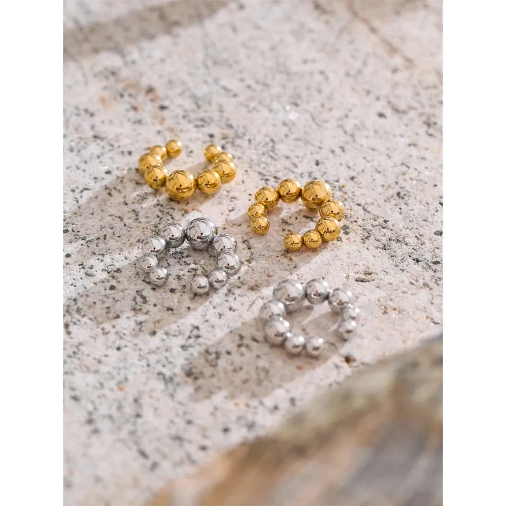 Yhpup Round Bead Stainless Steel Clip Earrings