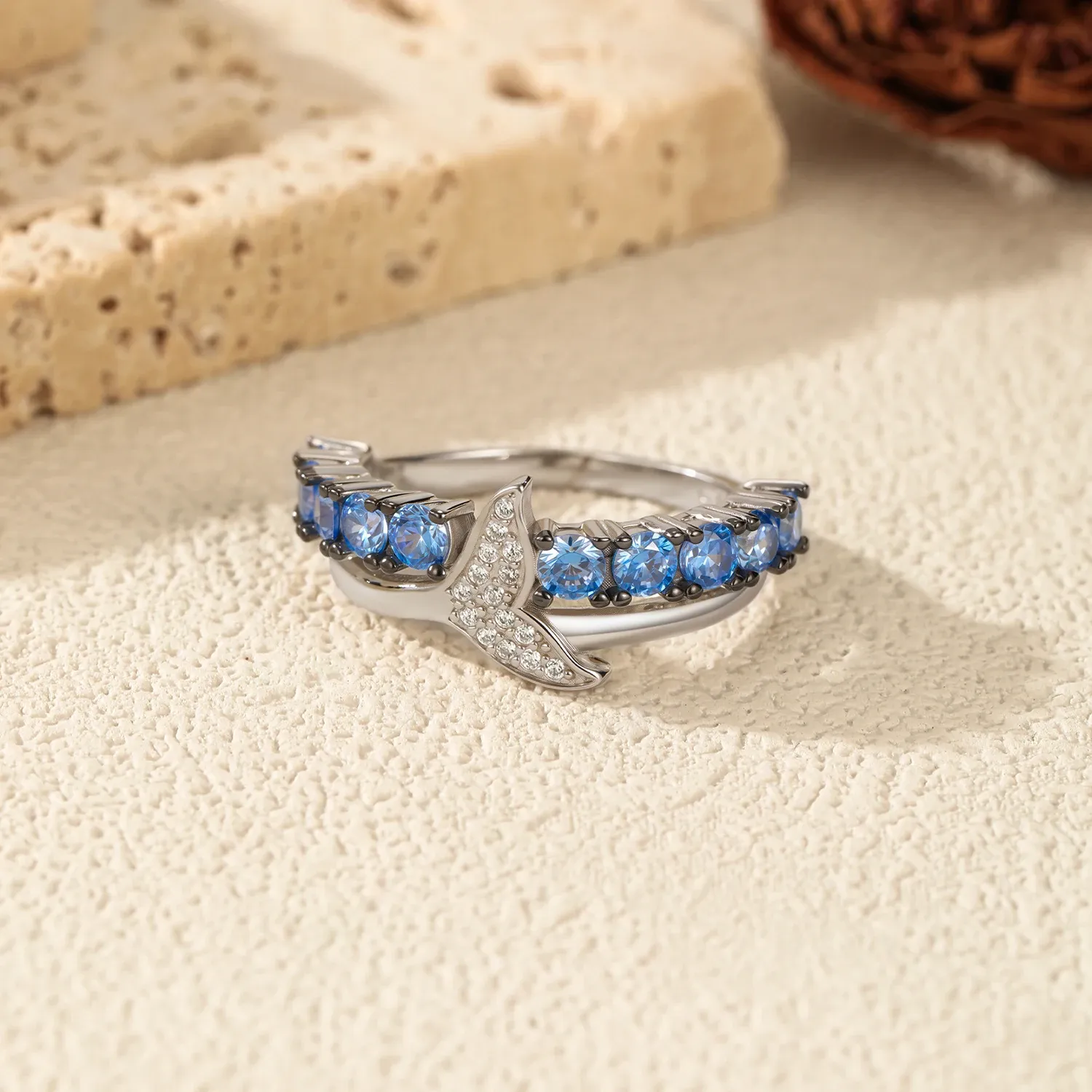 MODIAN Blue Zircon Mermaid Tail Sterling Silver Ring