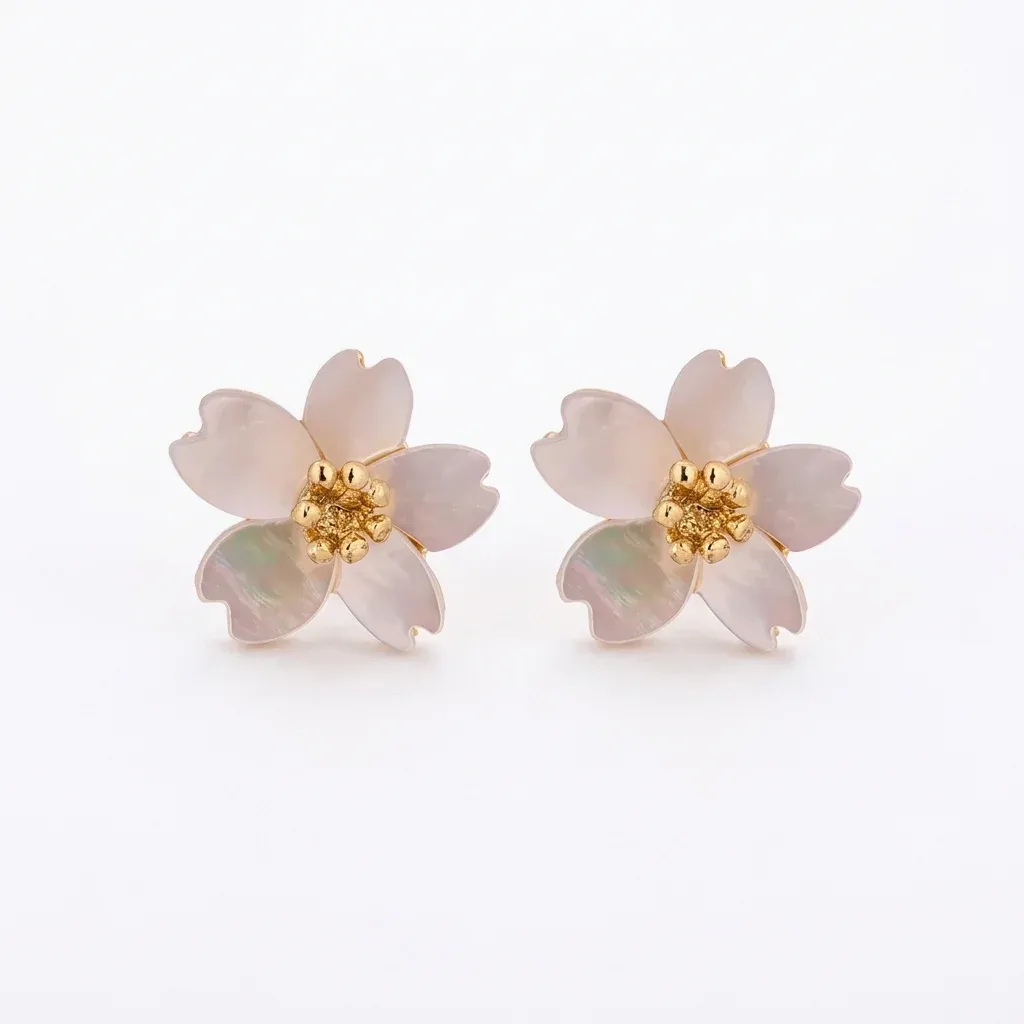Natural Shell Flower Stud Earrings in White with S925 Post