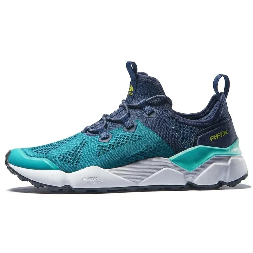 RAX teal navy running shoe side view