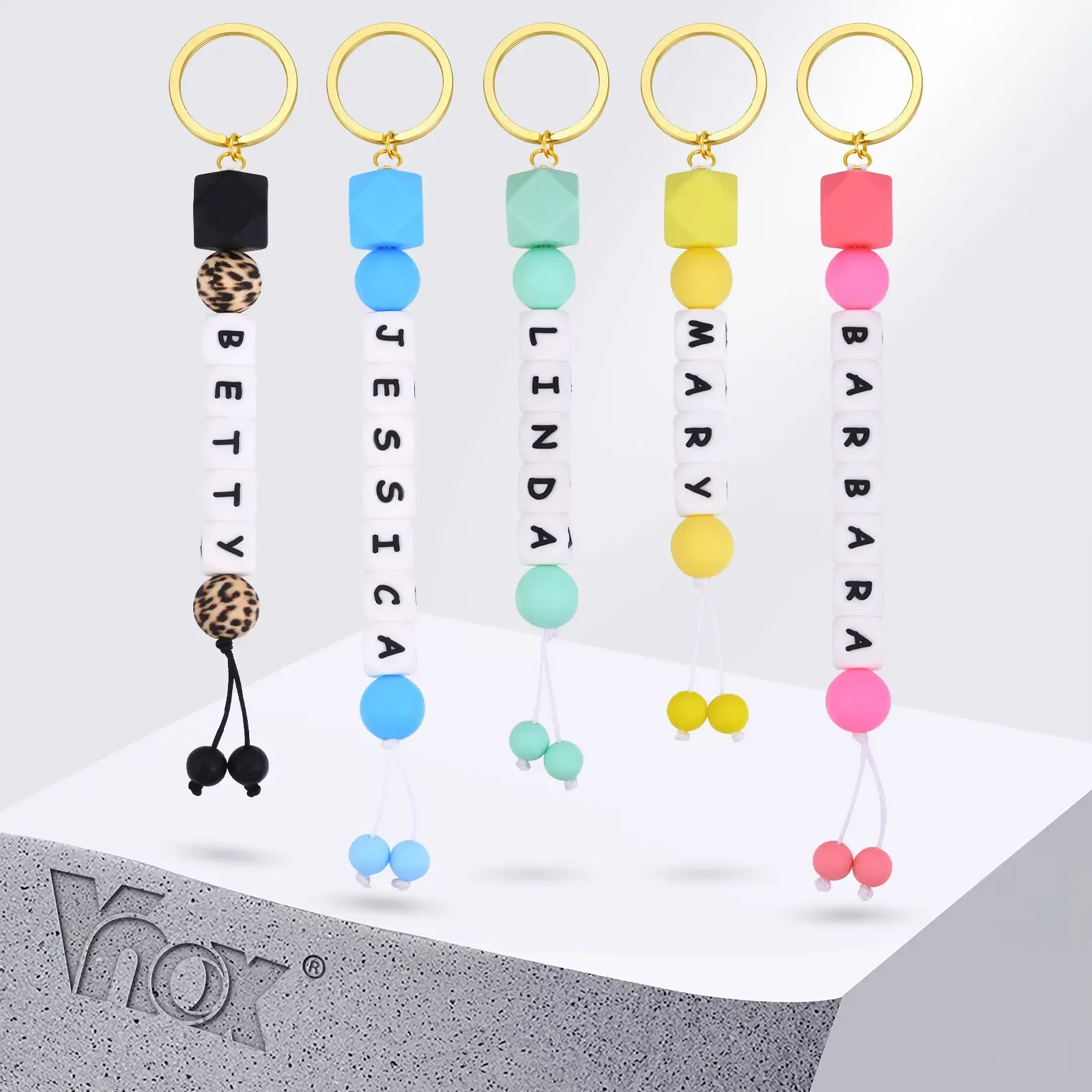 Vnox Custom Leopard Silicone Bead Name Keychain