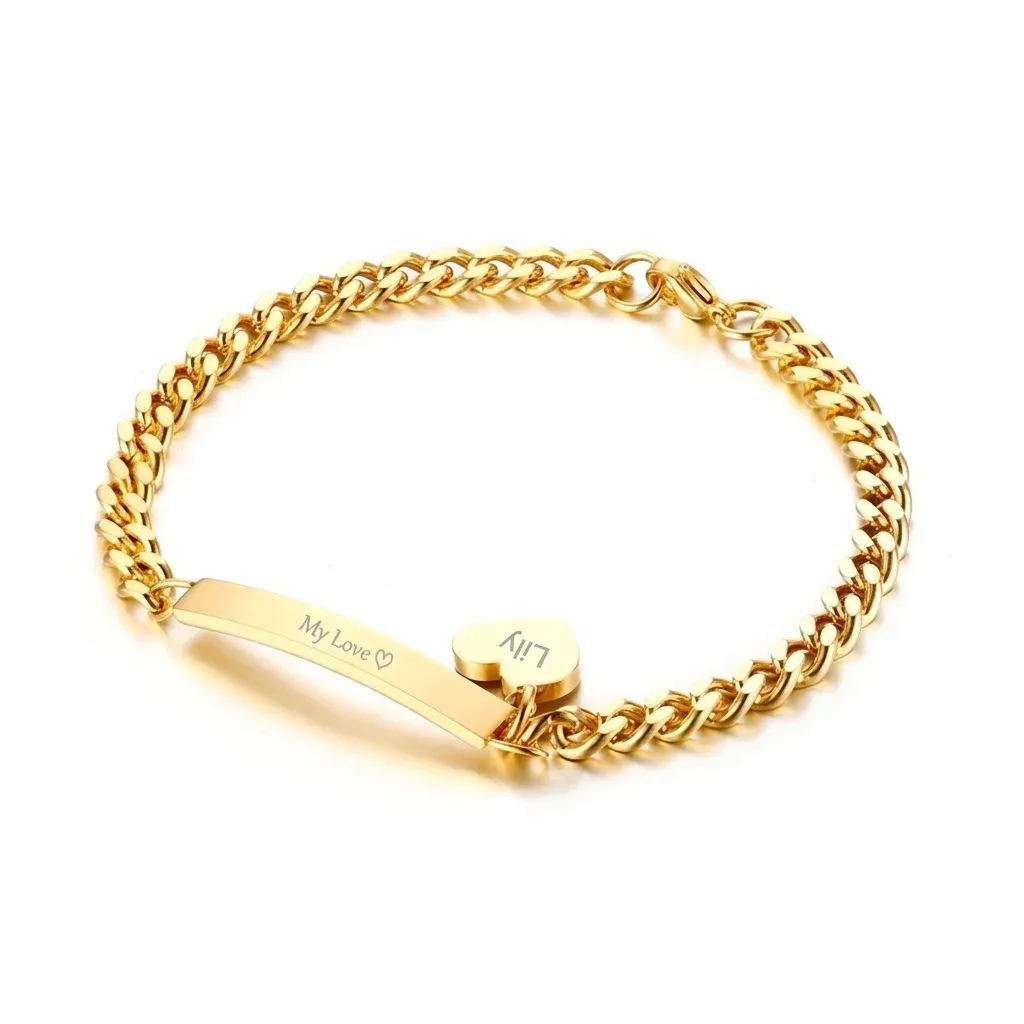 Vnox Personalized Heart ID Bracelet in Stainless Steel