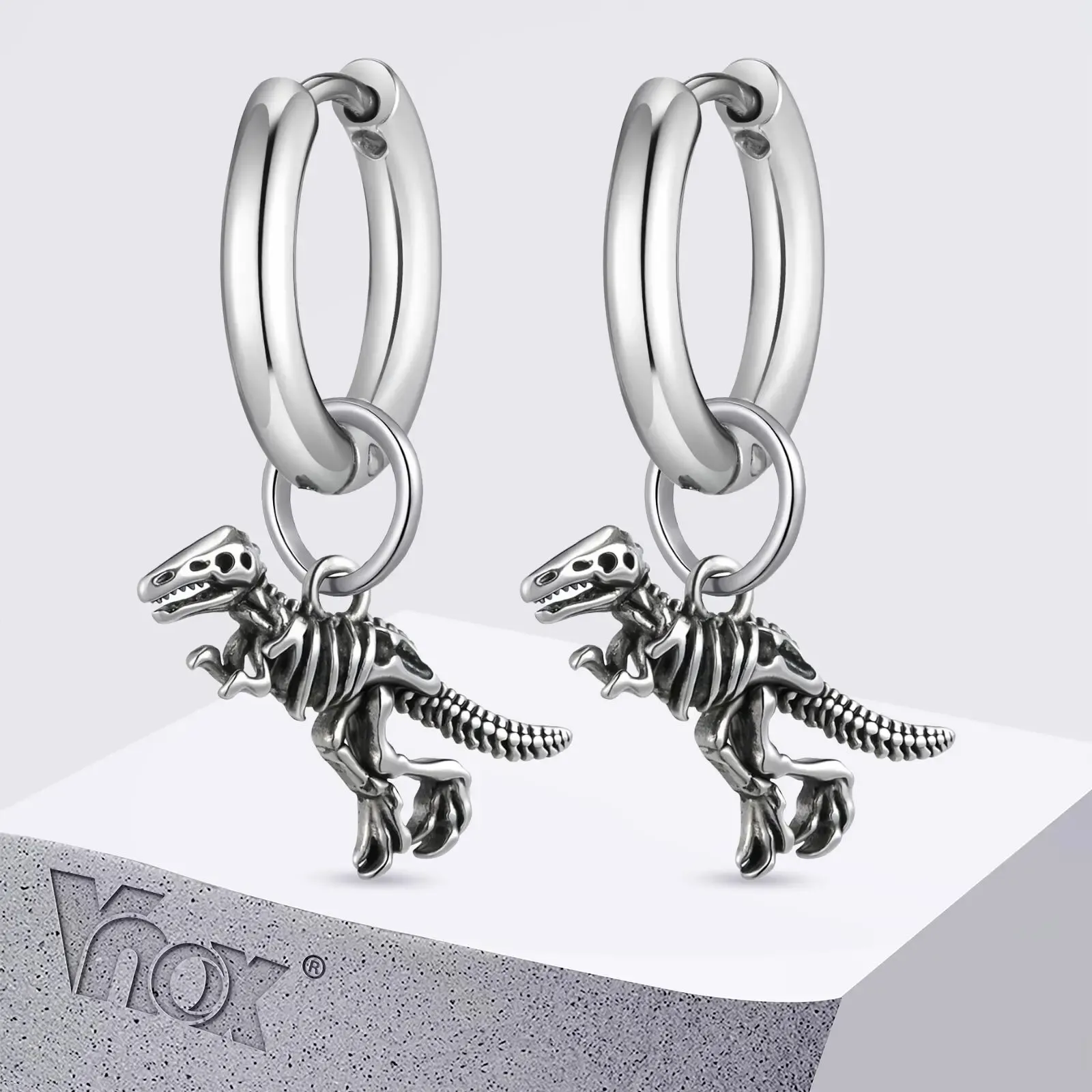 Vnox Dinosaur Skeleton Hoop Earrings for Men