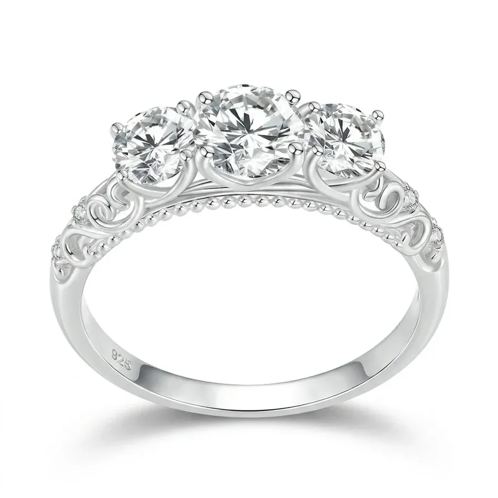 WOSTU 1.1CT Moissanite Sterling Silver Bridal Ring