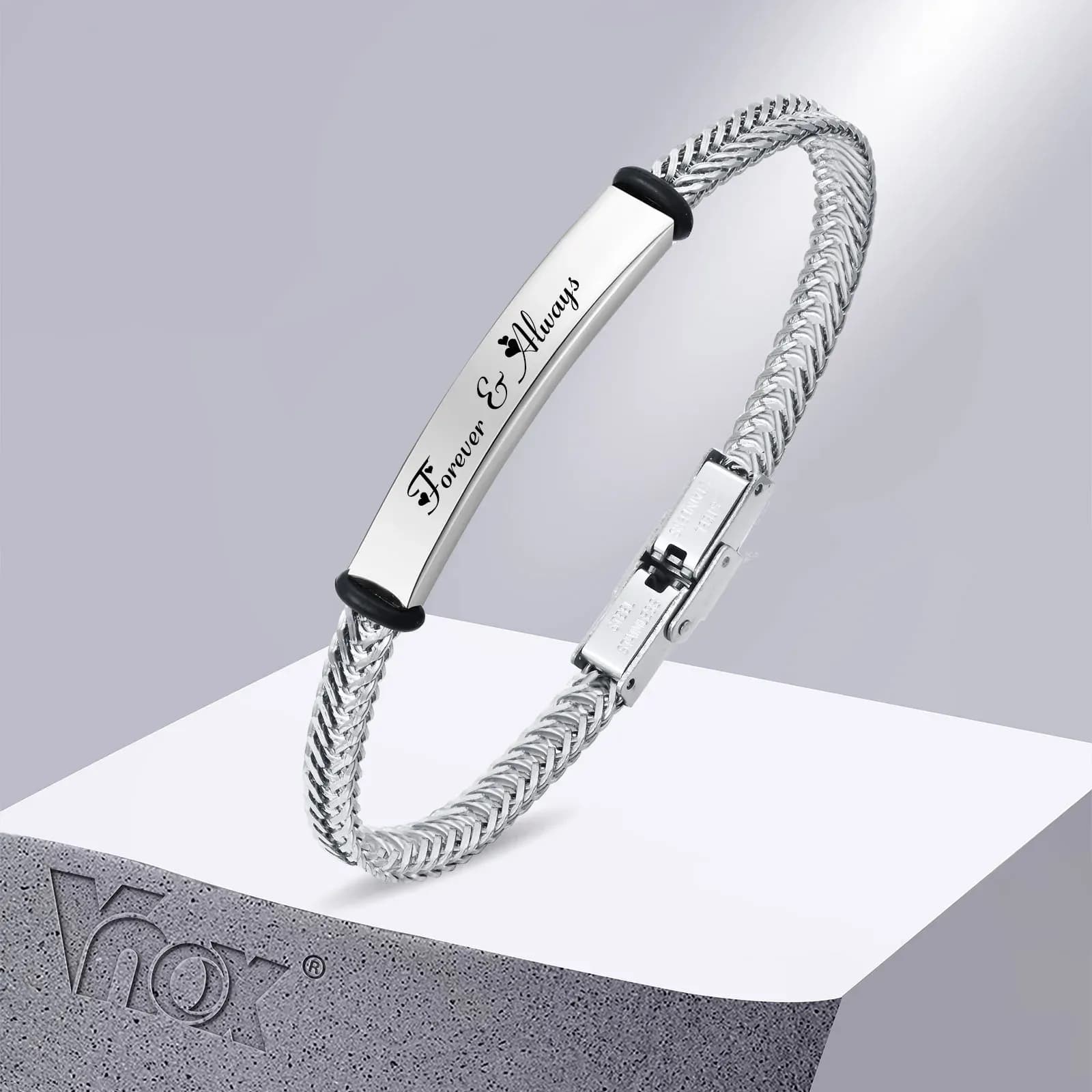 Vnox Custom Stainless Steel Franco Chain Name Bracelet