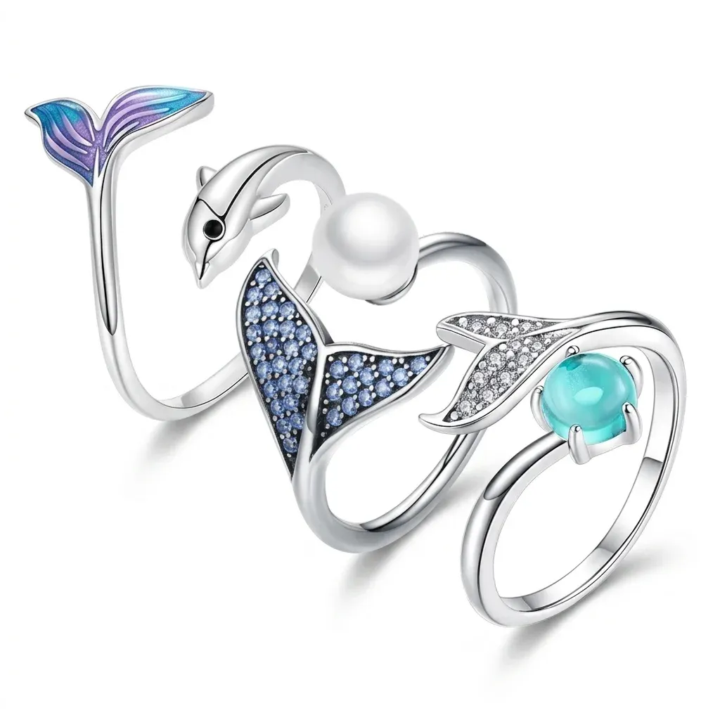 WOSTU Mermaid Tail Open Ring in 925 Sterling Silver