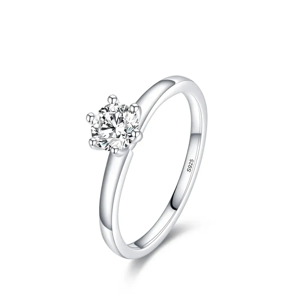 MODIAN 925 Sterling Silver Round CZ Wedding Band for Women