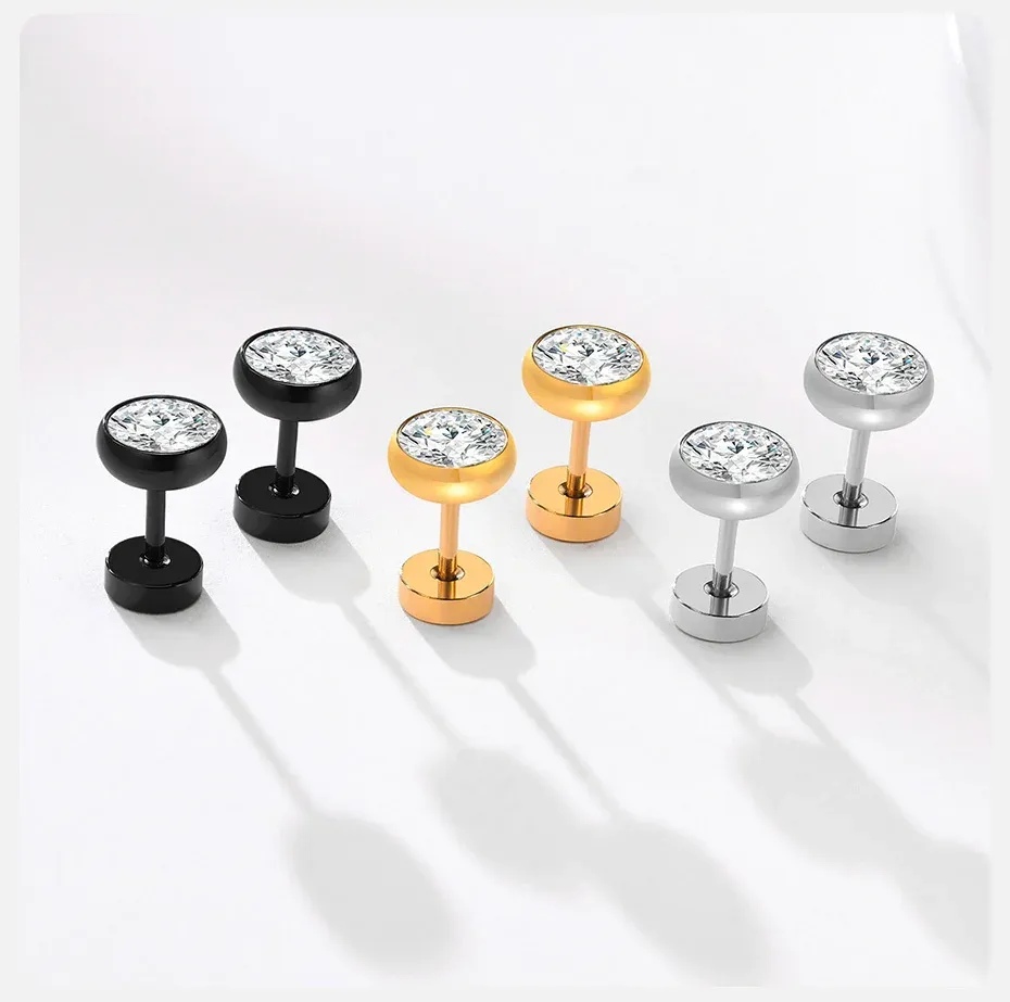 Vnox 8mm CZ Solitaire Stud Earrings in Stainless Steel