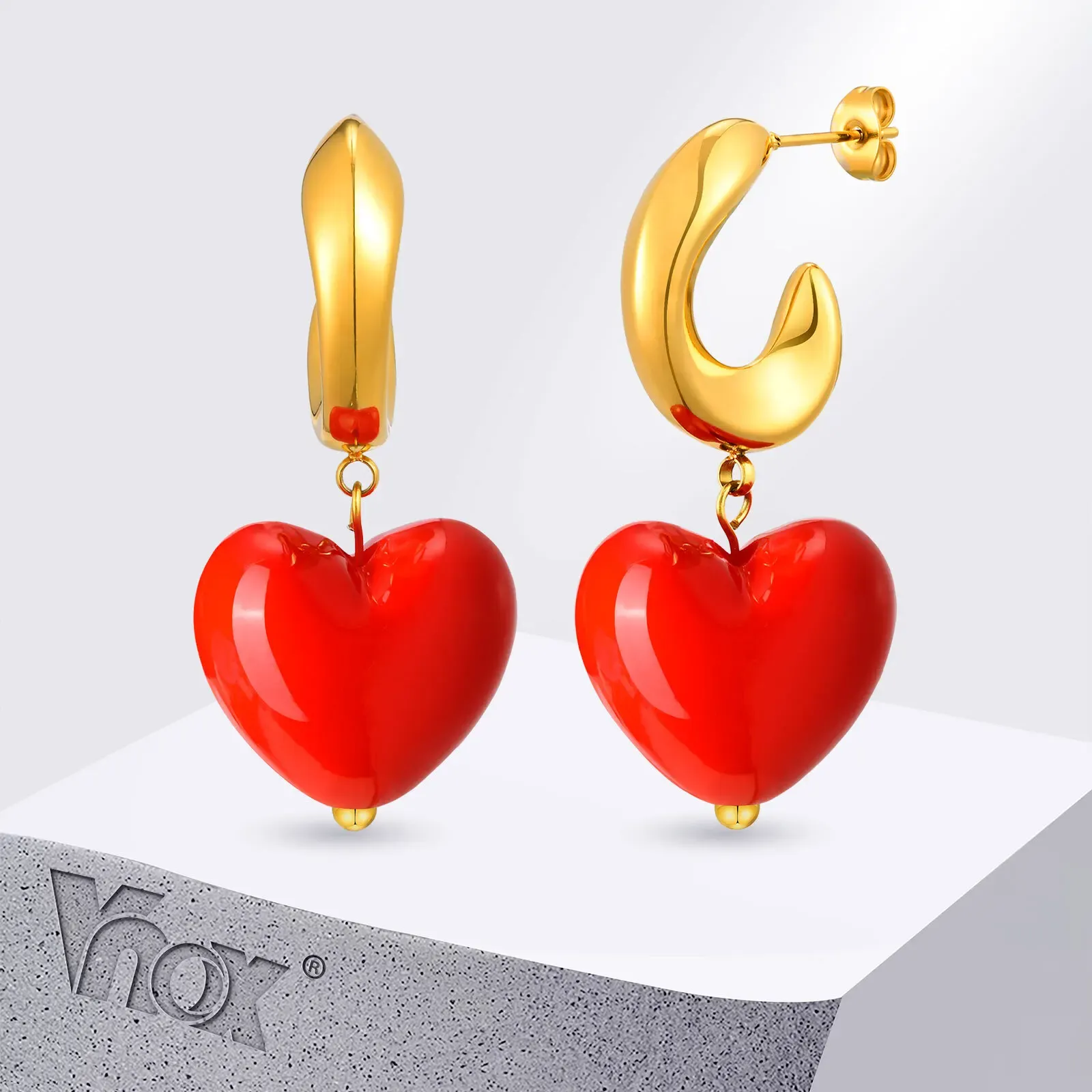 Vnox Gold Heart C-Shape Stud Earrings for Everyday Wear